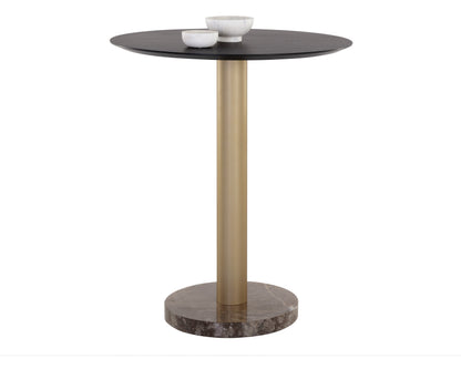 NAHLA MONACO BAR TABLE - GOLD - GREY MARBLE / CHARCOAL GREY