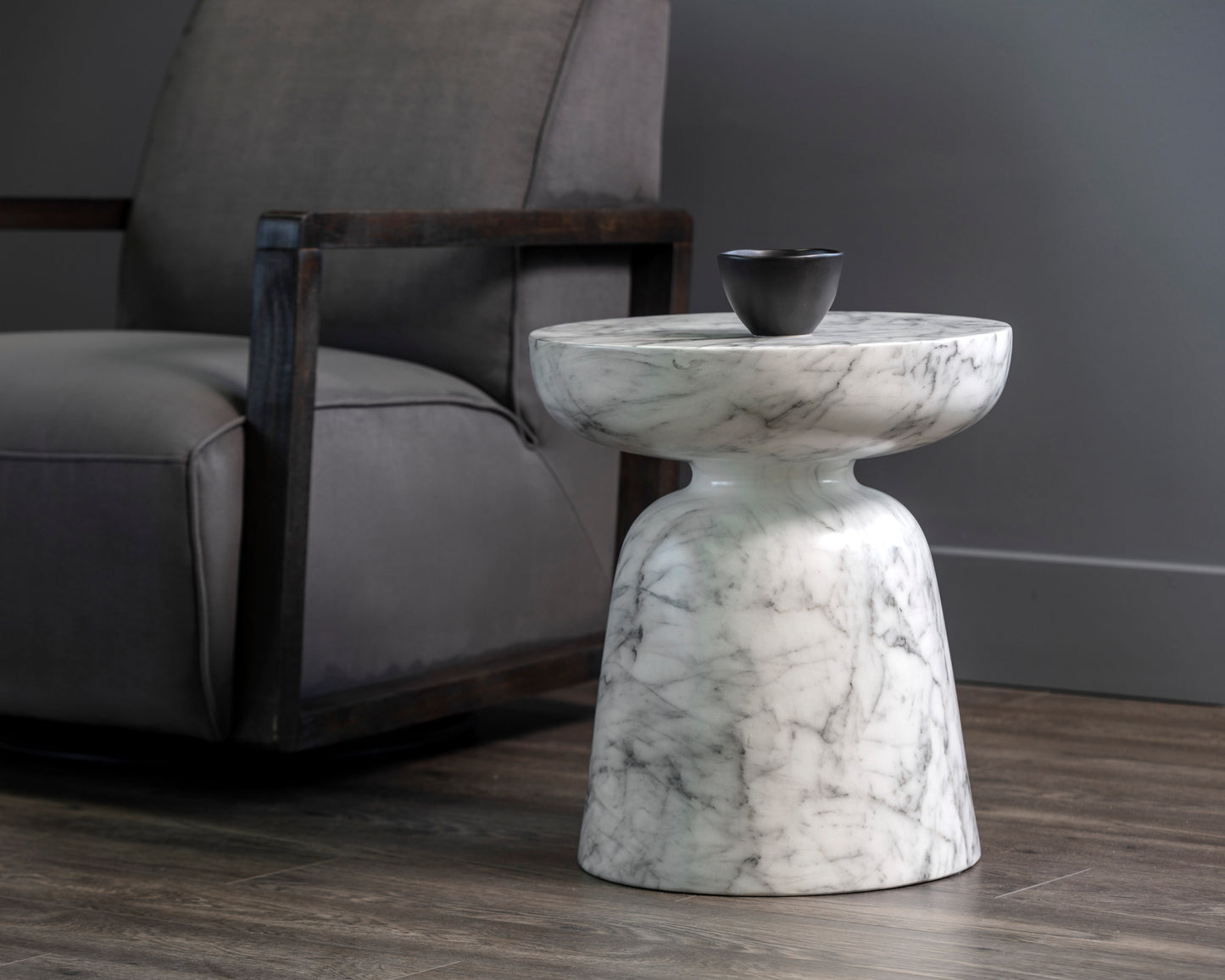 NAHLA LUCIDA END TABLE - MARBLE LOOK - WHITE