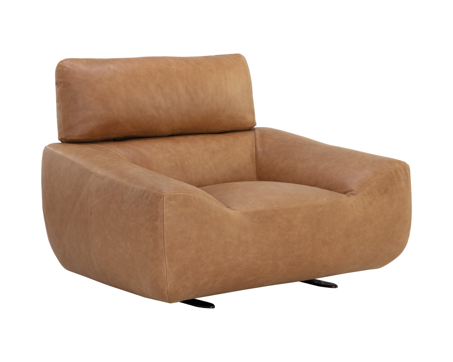 NAHLA PAGET GLIDER LOUNGE CHAIR - CAMEL LEATHER