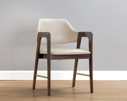 NAHLA MILTON DINING ARMCHAIR - SMOKE ACACIA - BRAVO CREAM