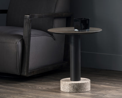 NAHLA MONACO END TABLE - BLACK - GREY MARBLE / RAW UMBER