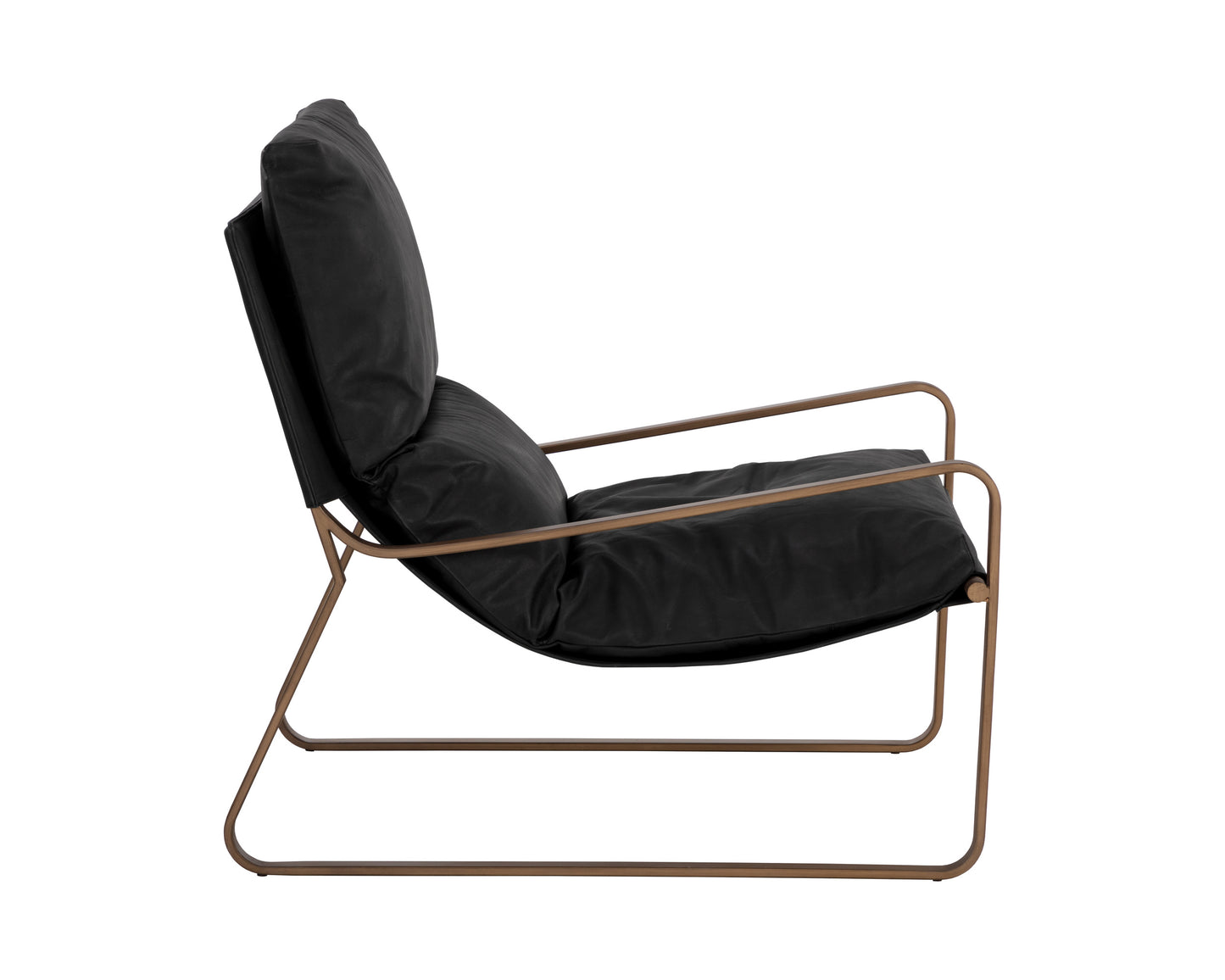 NAHLA ZANCOR LOUNGE CHAIR - ANTIQUE BRASS - CHARCOAL BLACK LEATHER