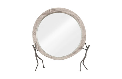 Atlas Mirror, Chamcha Wood, Gray Stone Finish, Metal