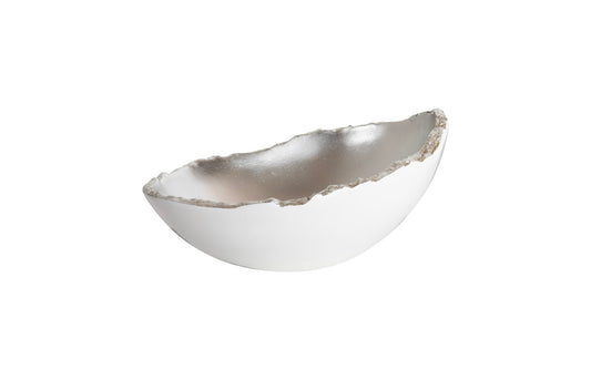 Broken Egg Bowl, White and Silver Leaf