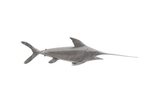 Swordfish Fish Wall Sculpture, Resin, Polished Aluminum Finish