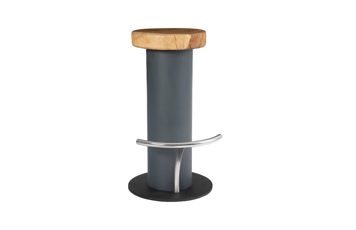 Concrete Bar Stool, Chamcha Wood Top, Stainless Steel Footrest