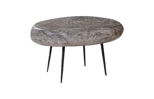 Skipping Stone Side Table, Gray Stone, Forged Legs