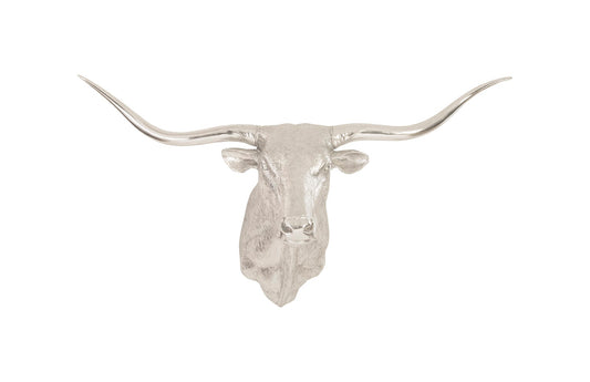 Longhorn Bull Wall Art, Resin, Silver Leaf