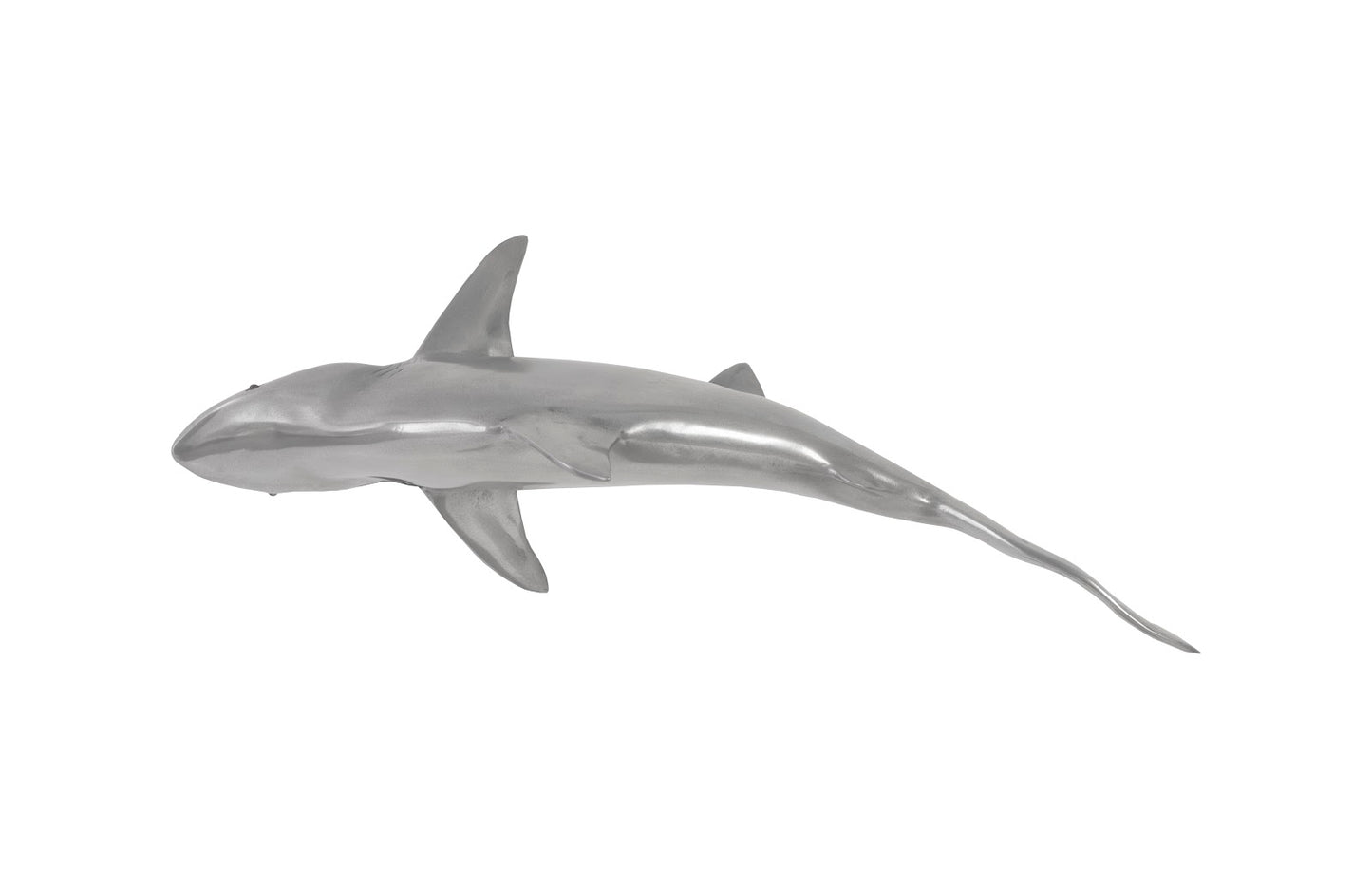 Whaler Shark Fish Wall Sculpture, Resin, Polished Aluminum Finish