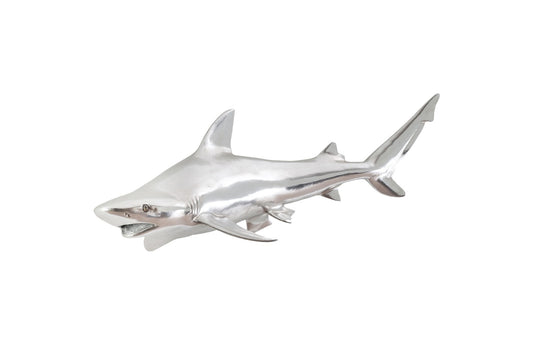 Black Tip Reef Shark Wall Sculpture, Resin, Silver Leaf