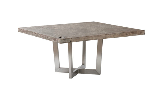 Origins Dining Table, Gray Stone, Square, Brushed Stainless Steel Base