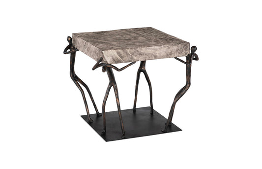 Atlas Side Table, Chamcha Wood, Gray Stone Finish, Metal