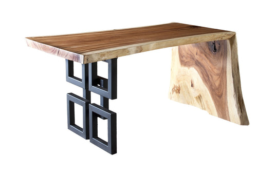 Waterfall Desk, Natural, Satin Black Overlap Leg