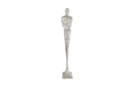 Tall Chiseled Male Sculpture, Resin, Silver Leaf