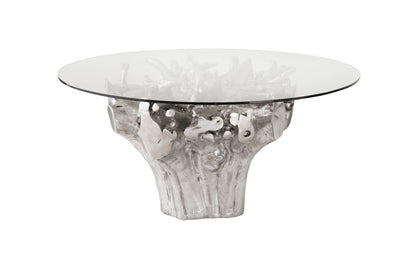 Cast Root Small Silver Dining Table Base, With Glass