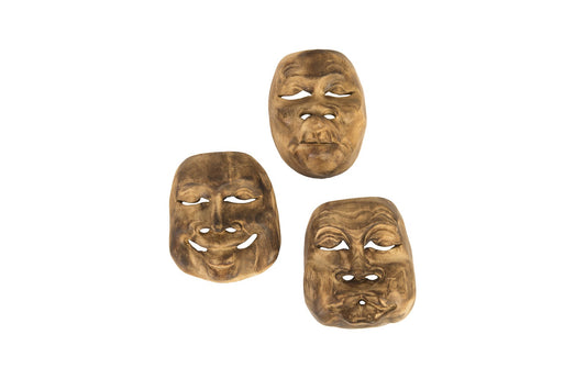 Indonesian Masks, Set of 3, Teak Wood, Assorted