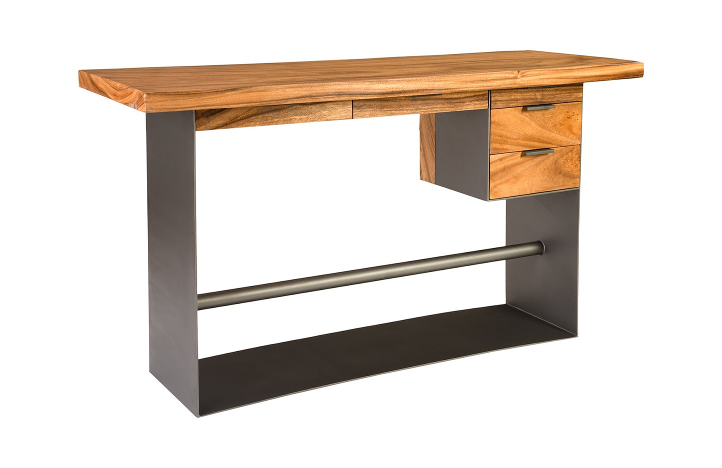 Iron Frame Standing Desk with Drawers, Natural, Bar Height