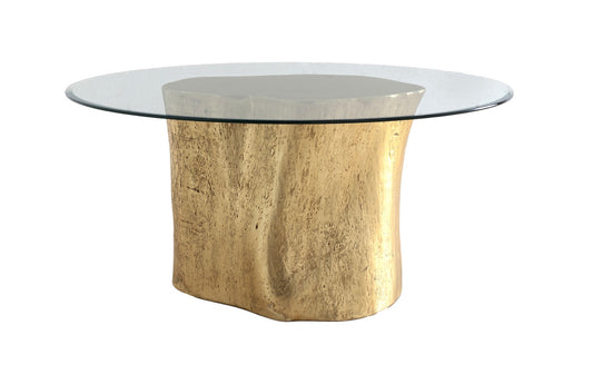 Log Dining Table, 60" Glass Top, Gold Leaf