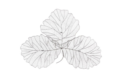 Tri Leaf Wall Art, Medium, Metal, Silver/Black