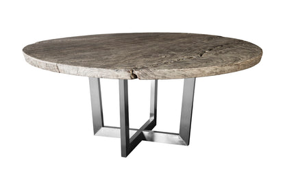 Chuleta Round Dining Table on Stainless Steel Base, Gray Stone