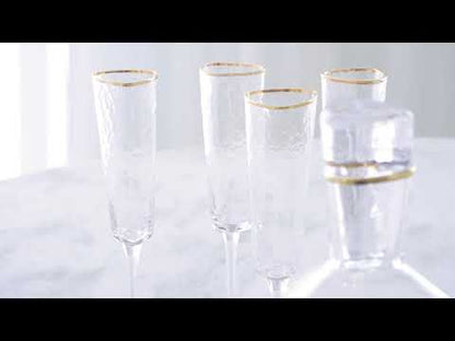 SET OF HAMMERED WATER GLASSES-CLEAR W/GOLD RIM